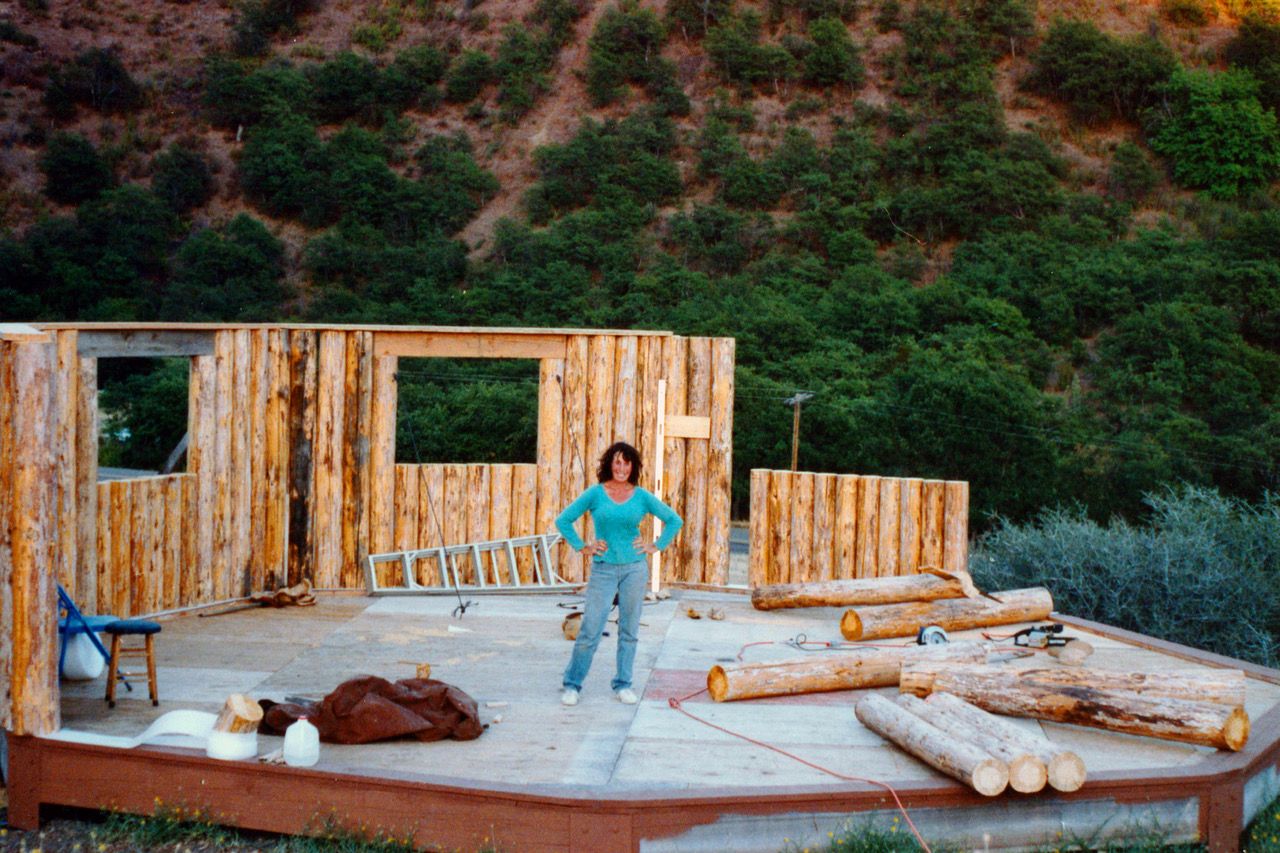 Dorothy standing in her half-constructed studio.