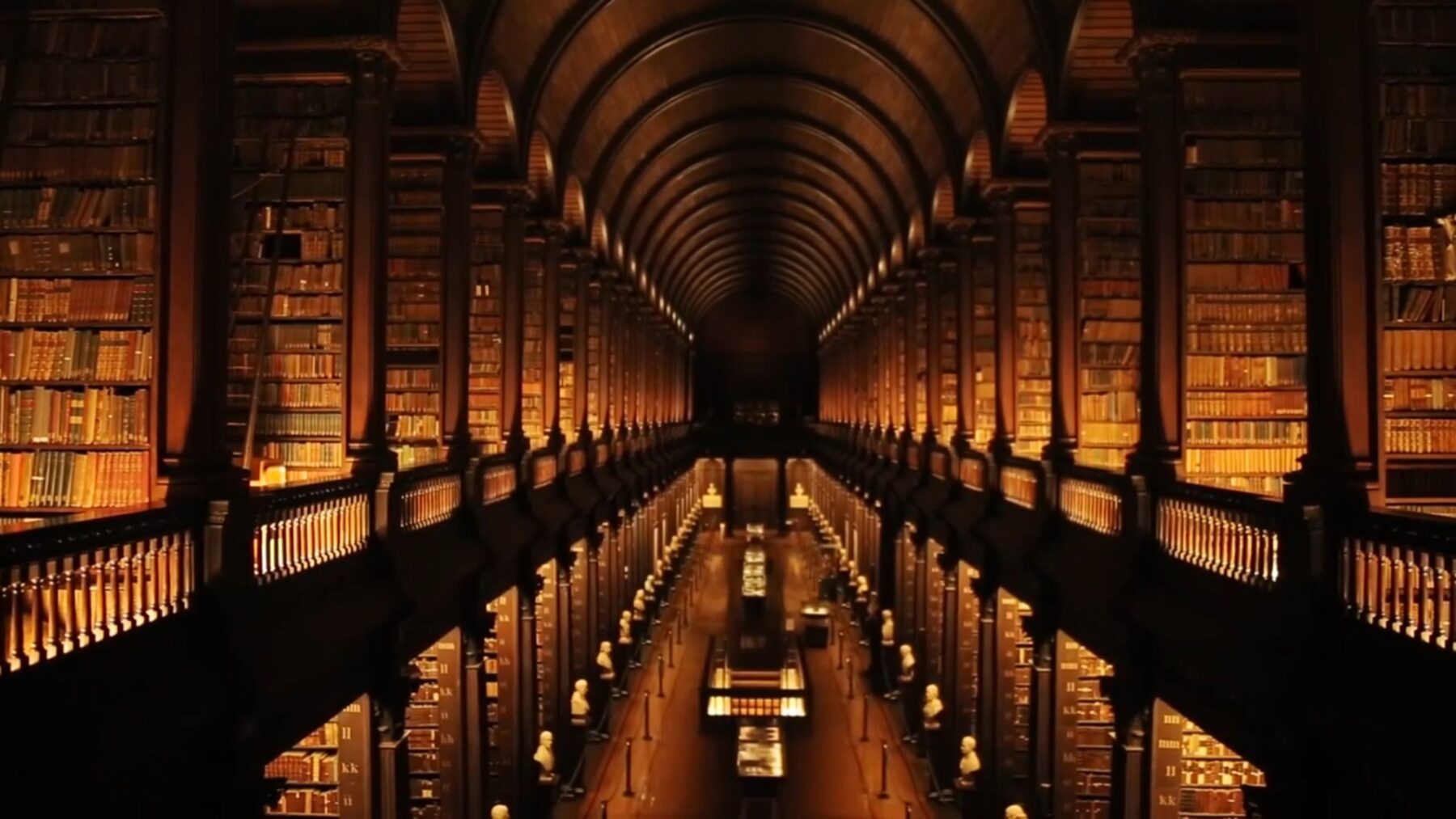 The long room library and Trinity College, Dublin. 